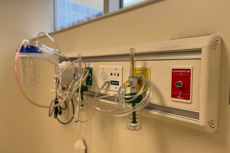 An wall-mounted instrument panel is shown inside the new Bridgeport Campus at the United Hospital Center.
